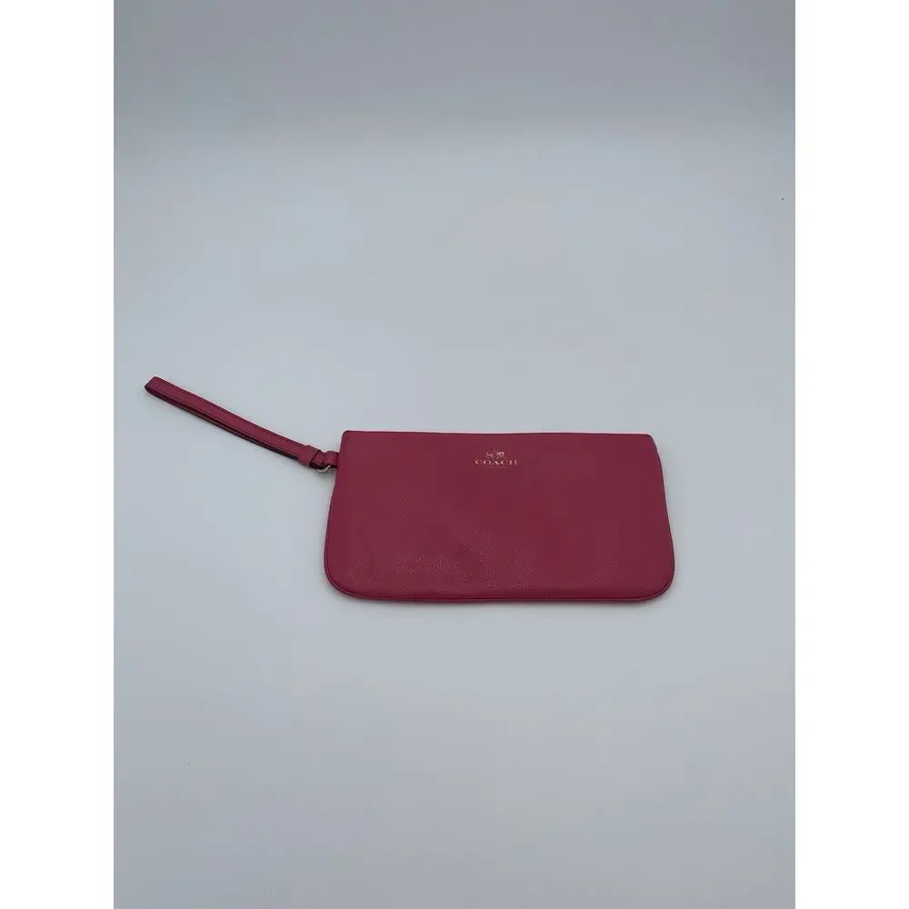 COACH Wristlet Pink Crossgrain Leather Large 9” X 5” Clutch Zip Card Slots NY